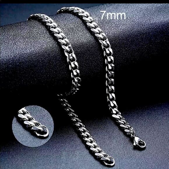 💗Classic 7mm Silver Cuban Chain Necklace - Picture 1 of 6